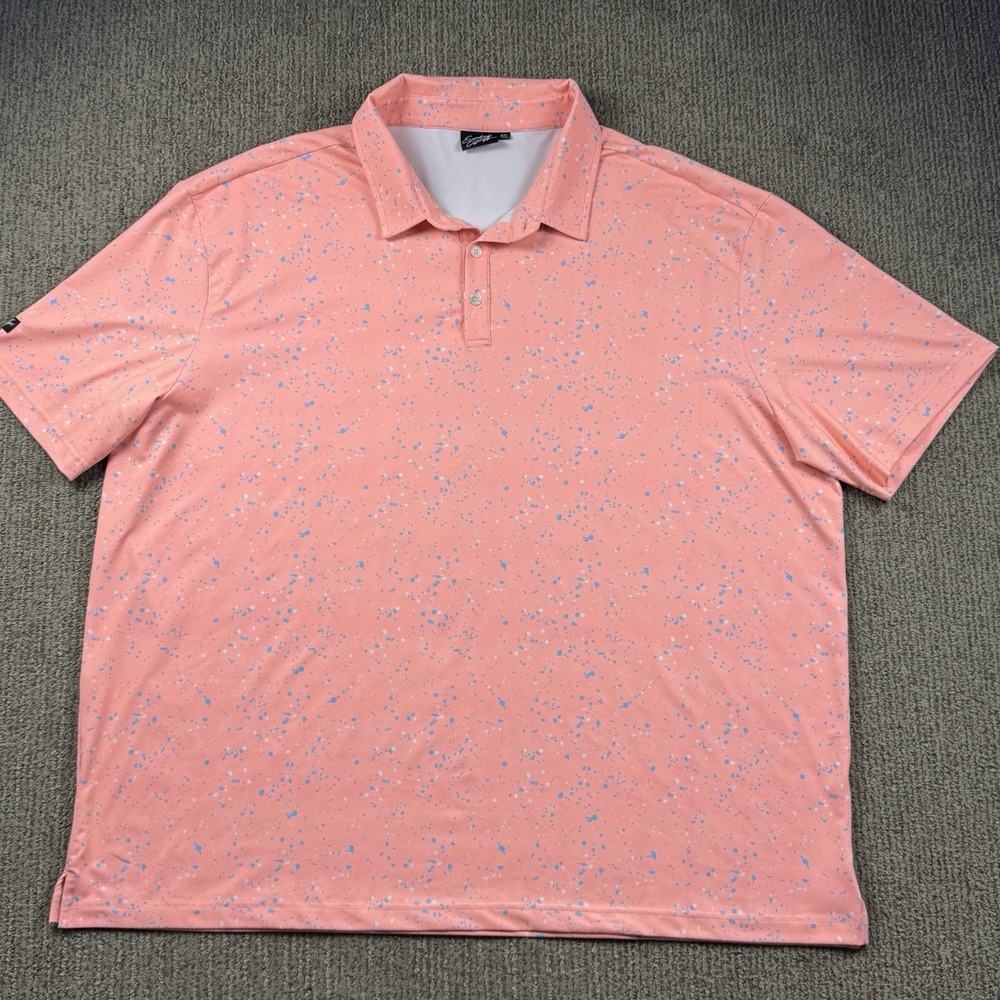 Sunday Swagger Golf Polo Shirt Mens 4XL Short Sleeve Performance Peach Paint Dot